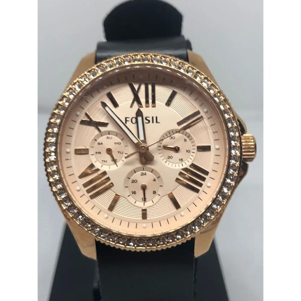 Fossil AM4483 Women's Black Leather Analog Dial Quartz Genuine Wrist Watch RK390